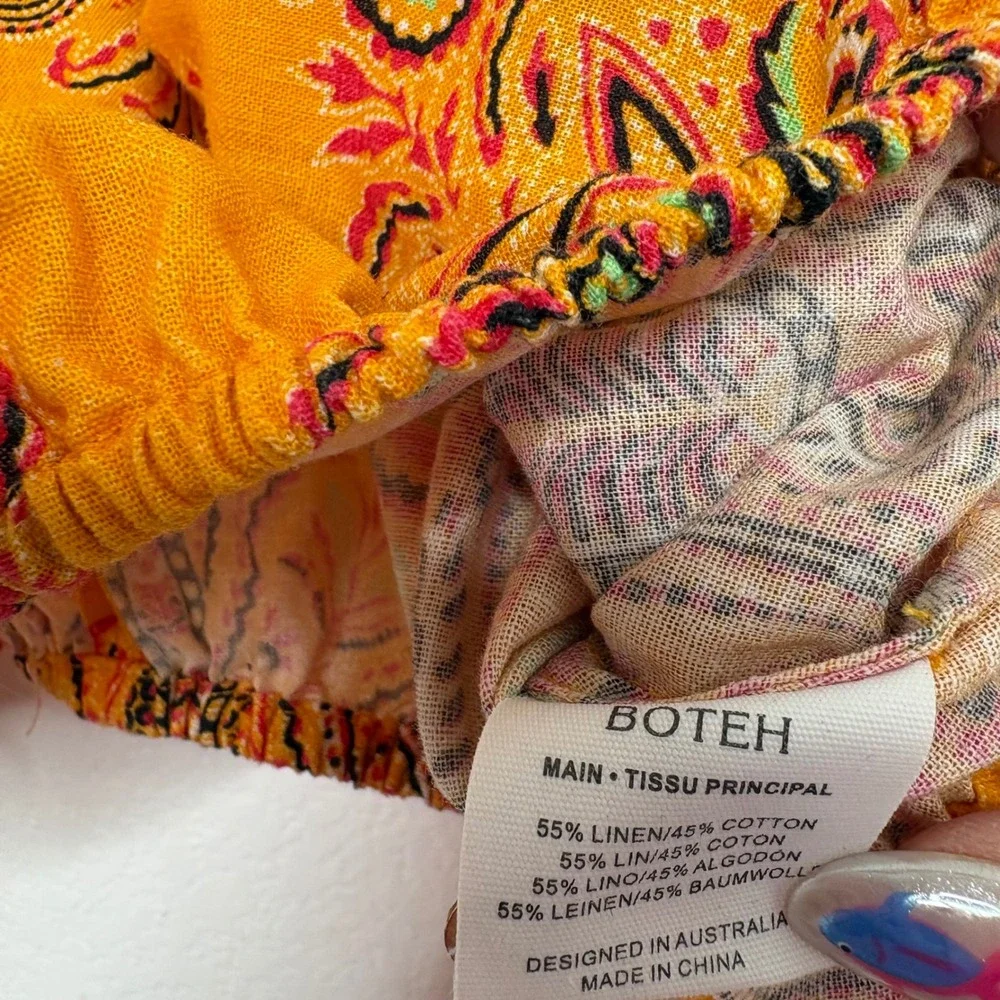 BOTEH Calla Crop Top Ochre Orange Paisley Linen Cotton Balloon Sleeve Size 1 - Picture 7 of 10